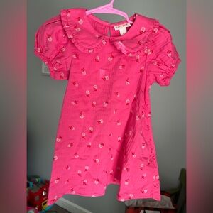 Cat & Jack Toddler Girls Pink Floral Puff Sleeve Peter Pan Collared Dress Size 2